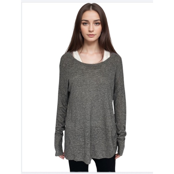 Vince Pullover Knit Sweater Women Sz M Grey Long Sleeve‎ Lightweight Boat Neck - Picture 1 of 10